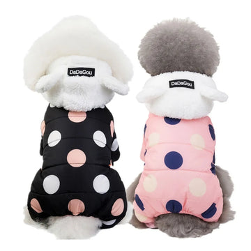 Dog Clothes Hoodie Coat with Polka Dot Winter Warm Dog Puppy Clothes for Small Pet Clothes Jumpsuit For small dog