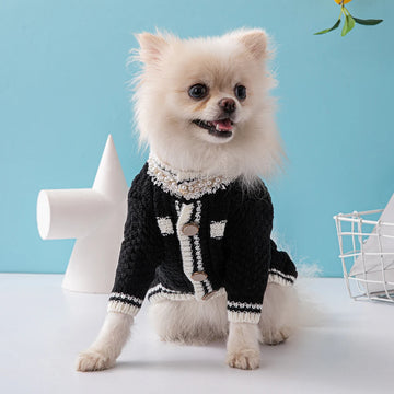 Luxury Cardigan Pet Sweater with Brooch Dachshund Chihuahua Autumn and Winter Thickened Dog Clothes